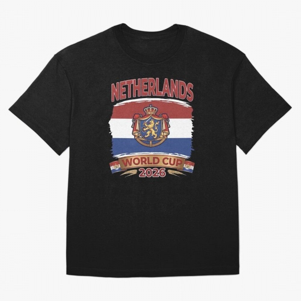 Netherlands World Cup 2026 Coat of Arms Football Design Oversized T-Shirt Carry the Colors and Pride of Match Day Hype around FIFA World Cup 2026 USA Canada Mexico, Messi and Cristiano Ronaldo, Germany, Championship Spirit, Famous Goals, Roaring