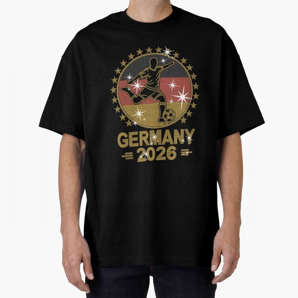 Germany Soccer World Cup 2026 Glitter Style Fan Art Oversized T-Shirt Celebrate Every Goal in the FIFA World Cup 2026 Journey through Haaland and Mbappe Highlights, Portugal, Spain and Germany Pride, Tournament Hype, Historic Matchups, Family