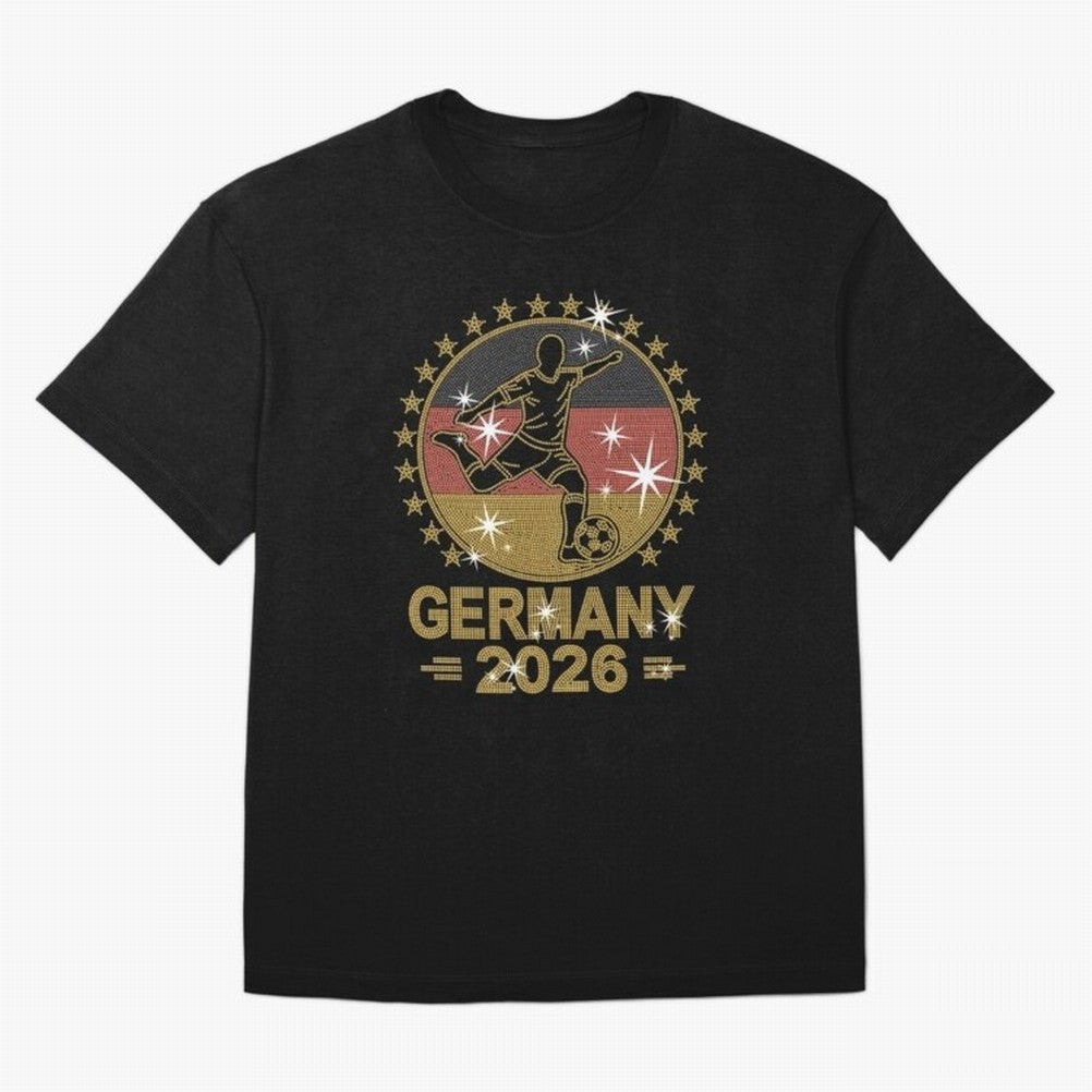 Germany Soccer World Cup 2026 Glitter Style Fan Art Oversized T-Shirt Celebrate Every Goal in the FIFA World Cup 2026 Journey through Haaland and Mbappe Highlights, Portugal, Spain and Germany Pride, Tournament Hype, Historic Matchups, Family