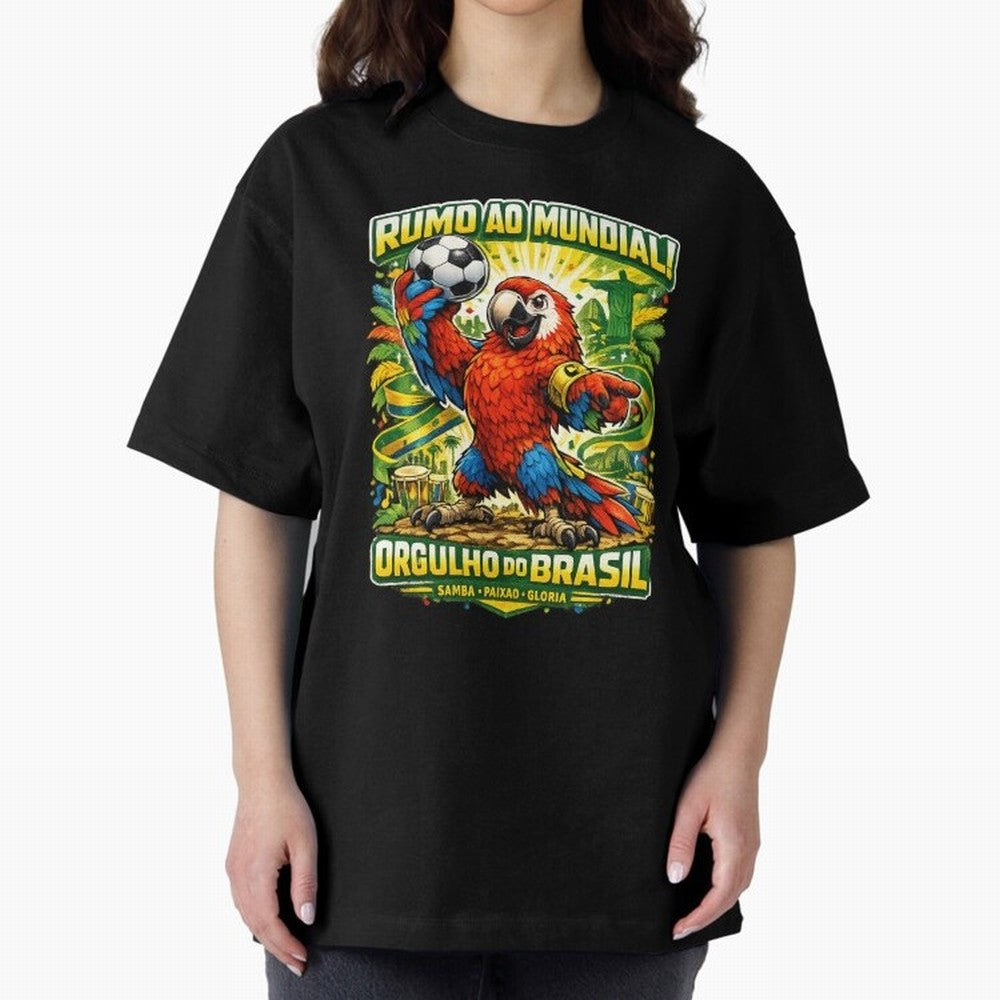 Brazil World Cup 2026 Macaw Fan Art Oversized T-Shirt Feel the Heartbeat of FIFA World Cup 2026 USA Canada Mexico Celebrating Messi, Neymar and Mbappe, Portugal Energy, Fan Favorite Moments, National Team Passion, Big Match Drama and Soccer