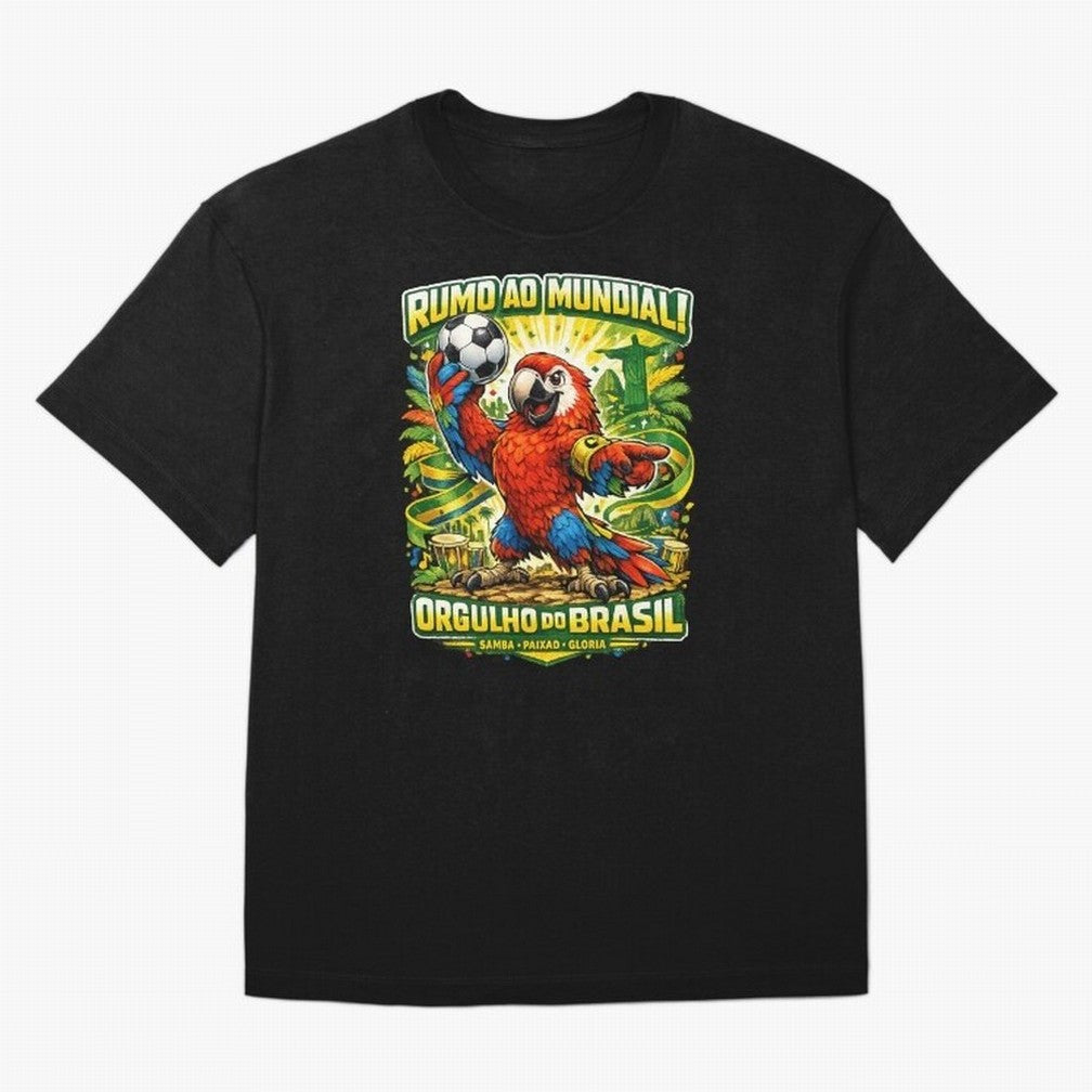 Brazil World Cup 2026 Macaw Fan Art Oversized T-Shirt Feel the Heartbeat of FIFA World Cup 2026 USA Canada Mexico Celebrating Messi, Neymar and Mbappe, Portugal Energy, Fan Favorite Moments, National Team Passion, Big Match Drama and Soccer
