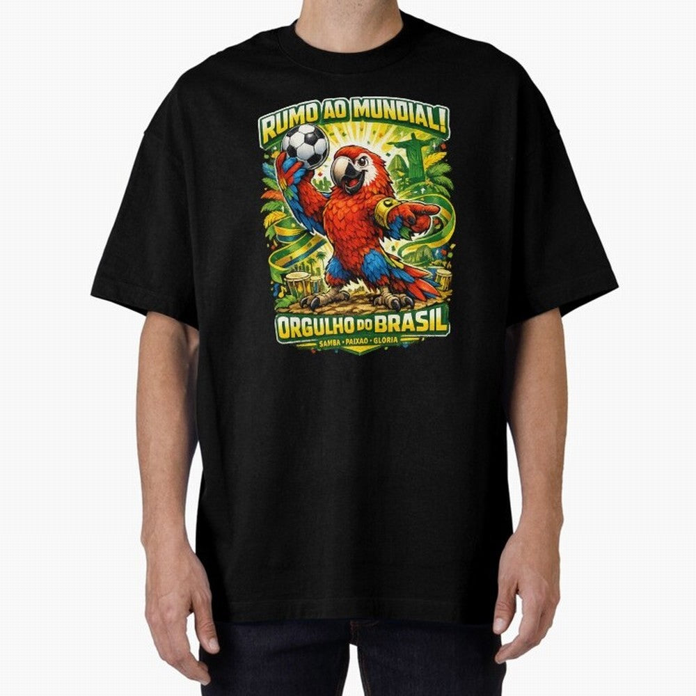 Brazil World Cup 2026 Macaw Fan Art Oversized T-Shirt Feel the Heartbeat of FIFA World Cup 2026 USA Canada Mexico Celebrating Messi, Neymar and Mbappe, Portugal Energy, Fan Favorite Moments, National Team Passion, Big Match Drama and Soccer
