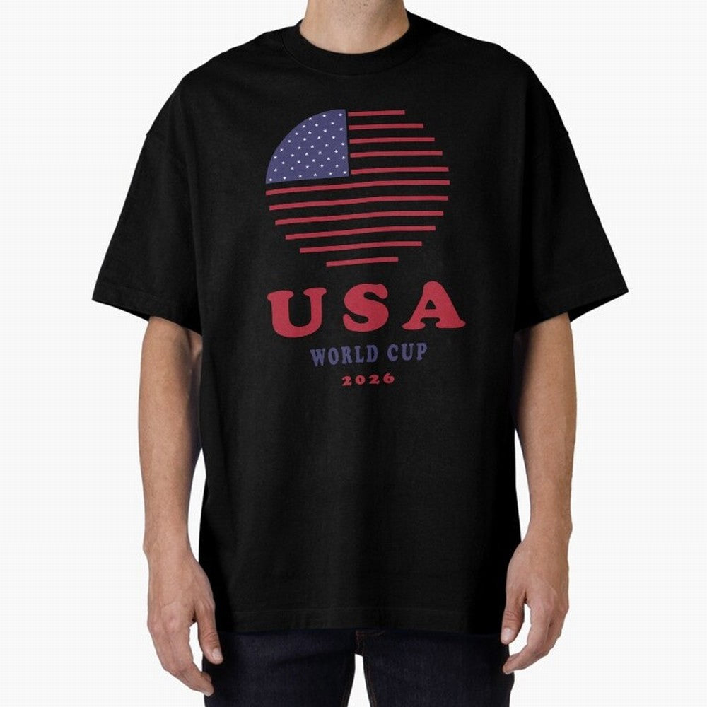 USA World Cup 2026 Soccer Fan Shirt | American Flag Football Retro Patriotic Design Oversized T-Shirt Celebrate the Stars of the FIFA World Cup 2026 Group Stage Journey through Mbappe and Neymar Highlights, Argentina, France and Brazil Pride,