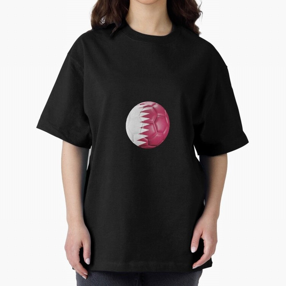 Qatar Flag Ball Oversized T-Shirt Bring Champion Energy into FIFA World Cup 2026 for Fans of Cristiano Ronaldo and Portugal, Bringing Retro Football Energy, Iconic Rivalries, Trophy Chase Drama and Stadium Atmosphere; Ideal for Fans Who Follow