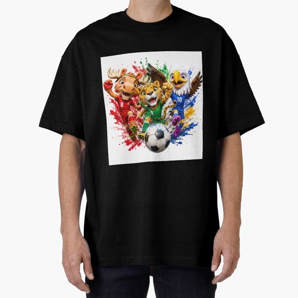 World Football Mascots ¨C Ultimate Soccer Fan Cartoon Design Oversized T-Shirt Keep the Legacy of FIFA World Cup 2026 Group Stage Spirit, Driven by Netherlands, CR7 and Messi, Championship Spirit, Famous Goals, Roaring Crowds and International