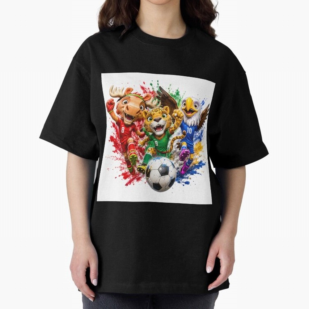 World Football Mascots ¨C Ultimate Soccer Fan Cartoon Design Oversized T-Shirt Keep the Legacy of FIFA World Cup 2026 Group Stage Spirit, Driven by Netherlands, CR7 and Messi, Championship Spirit, Famous Goals, Roaring Crowds and International