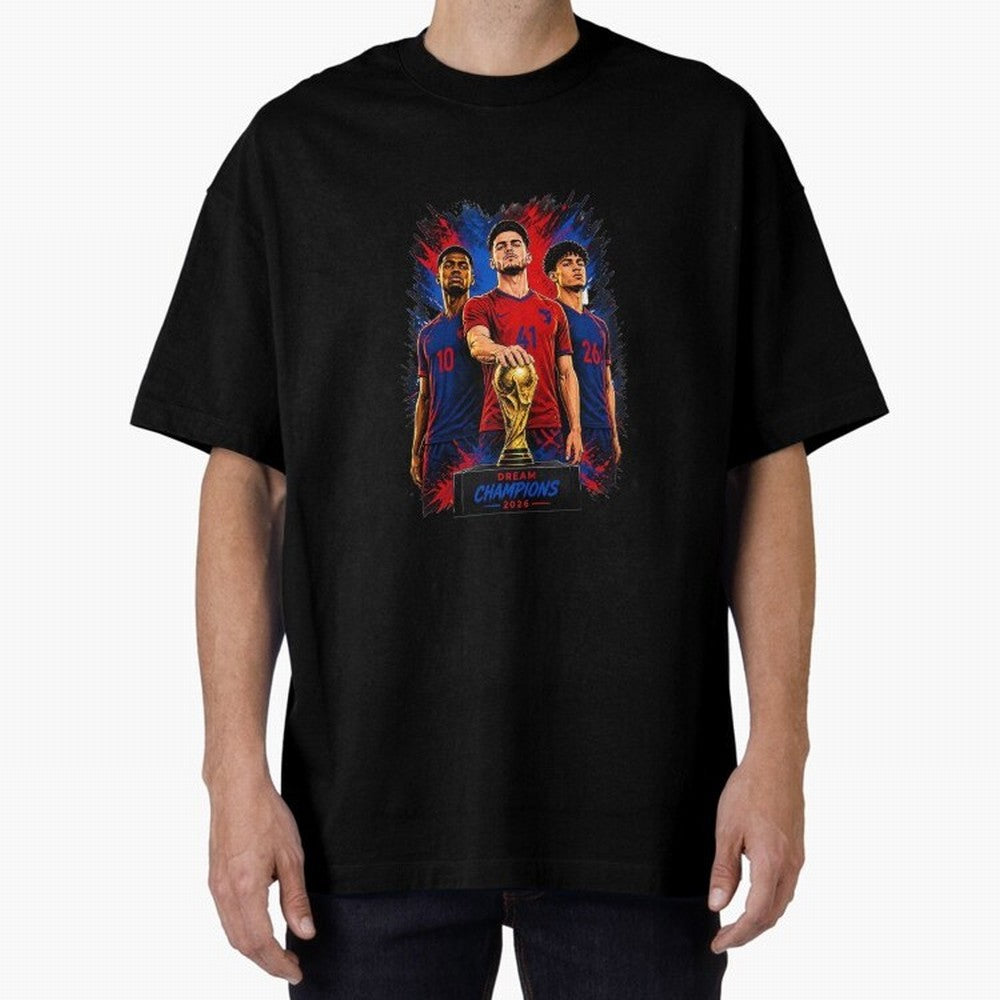 Dream Champions 2026 Football Streetwear Design | Trophy Graphic Tee Oversized T-Shirt Celebrate Global Passion for the FIFA World Cup 2026 Group Stage Journey through Haaland Highlights, Netherlands Pride, Supporter Pride, Iconic Celebrations,