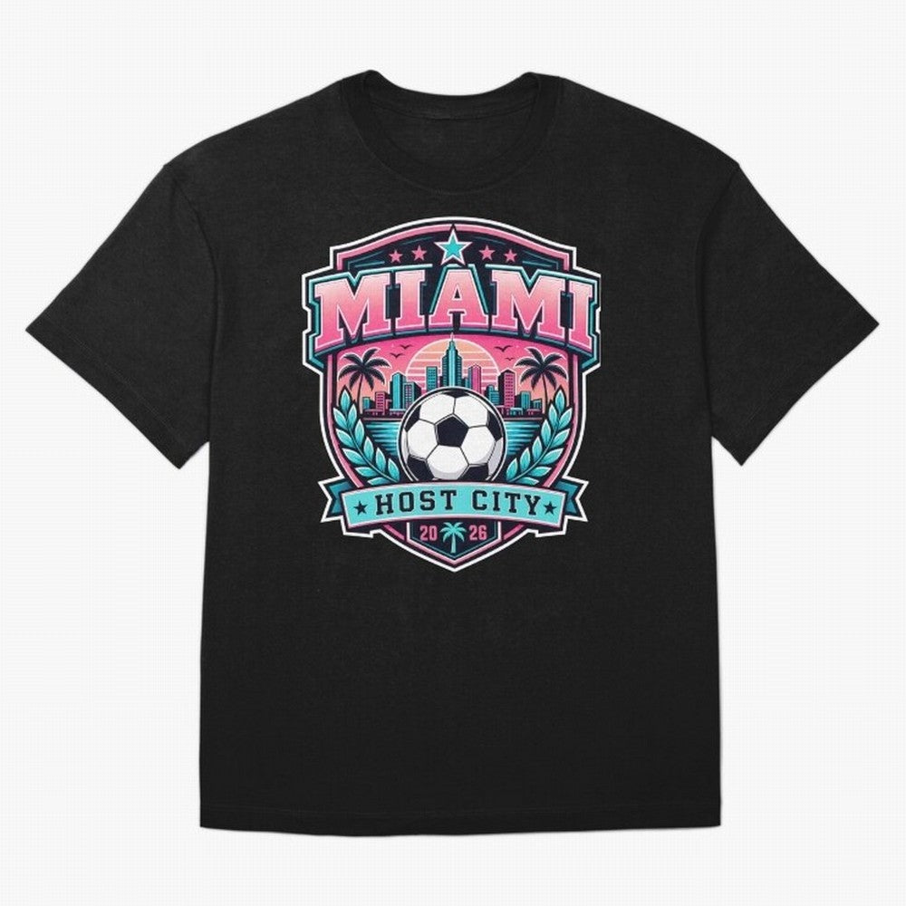 Miami 2026 Host City Emblem Soccer Football Events Oversized T-Shirt Back Your Heroes with FIFA World Cup 2026 Group Stage Made for Messi, Neymar and Mbappe, Spain and Netherlands Energy, Goal Celebration Energy, Supporter Heritage, Football Icons