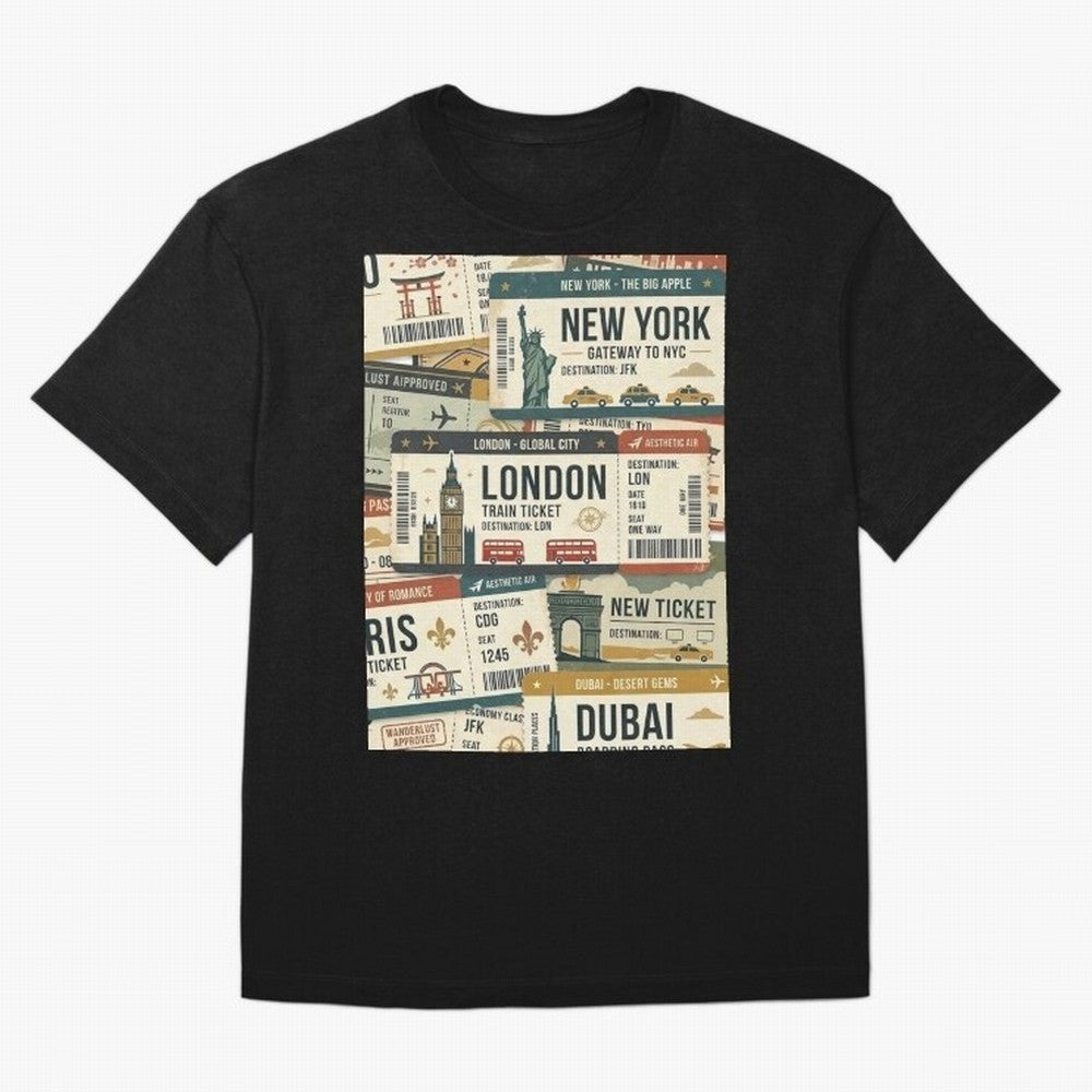 World Travel Ticket Aesthetic Collage Global City Vibes Oversized T-Shirt Bring Stadium Energy to Global Football Passion for FIFA World Cup 2026, Featuring Messi, Neymar and Mbappe, Brazil, Classic Soccer Heritage, Championship Pressure, Fan