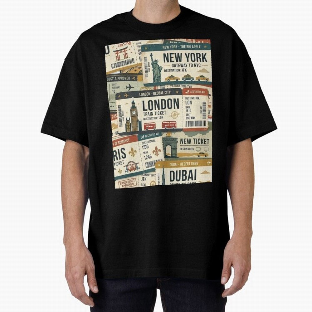World Travel Ticket Aesthetic Collage Global City Vibes Oversized T-Shirt Bring Stadium Energy to Global Football Passion for FIFA World Cup 2026, Featuring Messi, Neymar and Mbappe, Brazil, Classic Soccer Heritage, Championship Pressure, Fan
