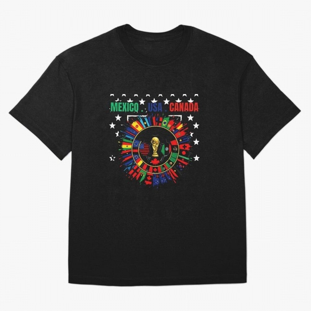 Multinational Nations Flags Badge Oversized T-Shirt Make Your Look Match FIFA World Cup 2026 USA Canada Mexico for Fans of Mbappe and Neymar and England, Bringing Global Supporter Spirit, Legendary Goals, National Colors and Tournament Celebration;