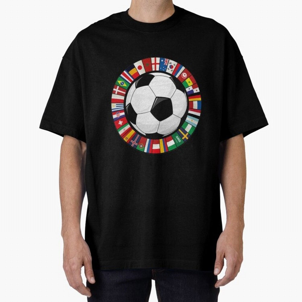 Global Nations Football Circle Art Oversized T-Shirt Remember the FIFA World Cup 2026 Journey through Messi, Neymar and Mbappe Highlights, Brazil, Portugal and Argentina Pride, Classic Soccer Heritage, Championship Pressure, Fan Loyalty and