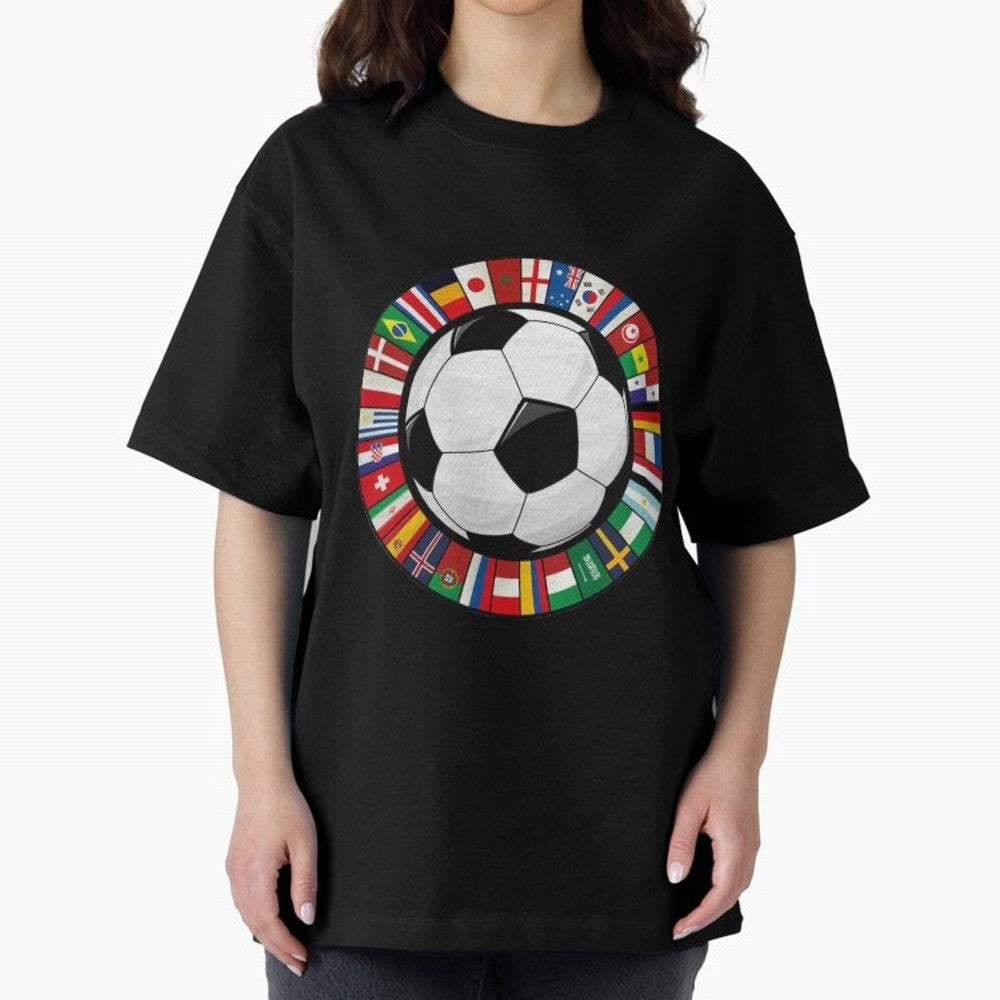 Global Nations Football Circle Art Oversized T-Shirt Remember the FIFA World Cup 2026 Journey through Messi, Neymar and Mbappe Highlights, Brazil, Portugal and Argentina Pride, Classic Soccer Heritage, Championship Pressure, Fan Loyalty and