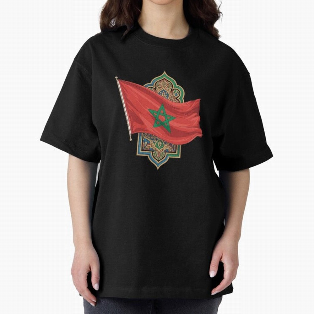 Morocco Flag Heritage World Cup 2026 Oversized T-Shirt Celebrate Football Heritage in Global Football Passion for FIFA World Cup 2026 Group Stage, Connected to Haaland, England, France and Netherlands, Global Supporter Spirit, Legendary Goals,