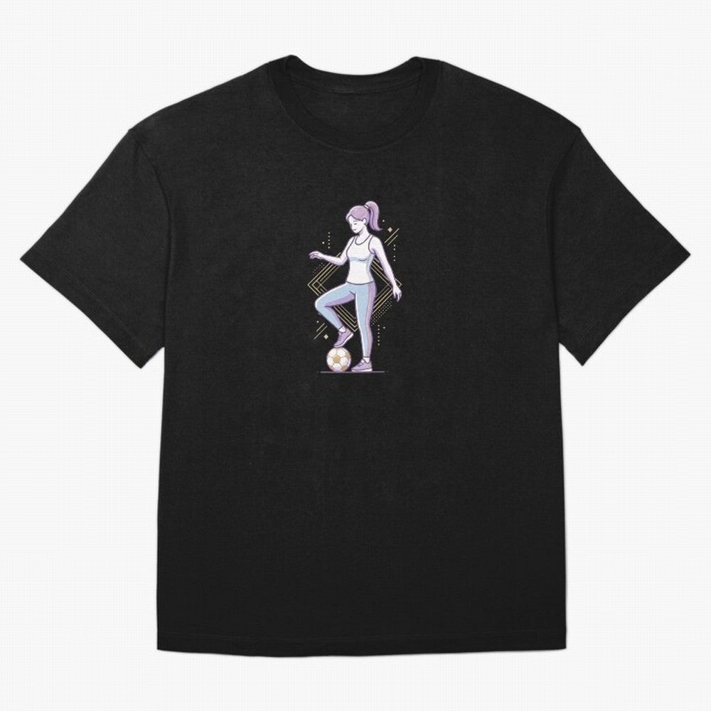 Female Soccer Player Athlete Line Art Oversized T-Shirt Show Championship Spirit for Global Football Passion for FIFA World Cup 2026, Built around Neymar, Haaland and Cristiano Ronaldo, Argentina and Brazil, Stadium Chants, National Pride, Trophy