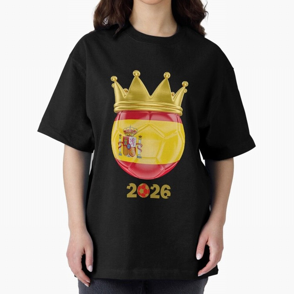 Spain Football Champion Crown 2026 Oversized T-Shirt Honor Match Day Hype around FIFA World Cup 2026 Group Stage, Haaland and Mbappe, England and Germany, Global Supporter Spirit, Legendary Goals, National Colors and Tournament Celebration; Ideal