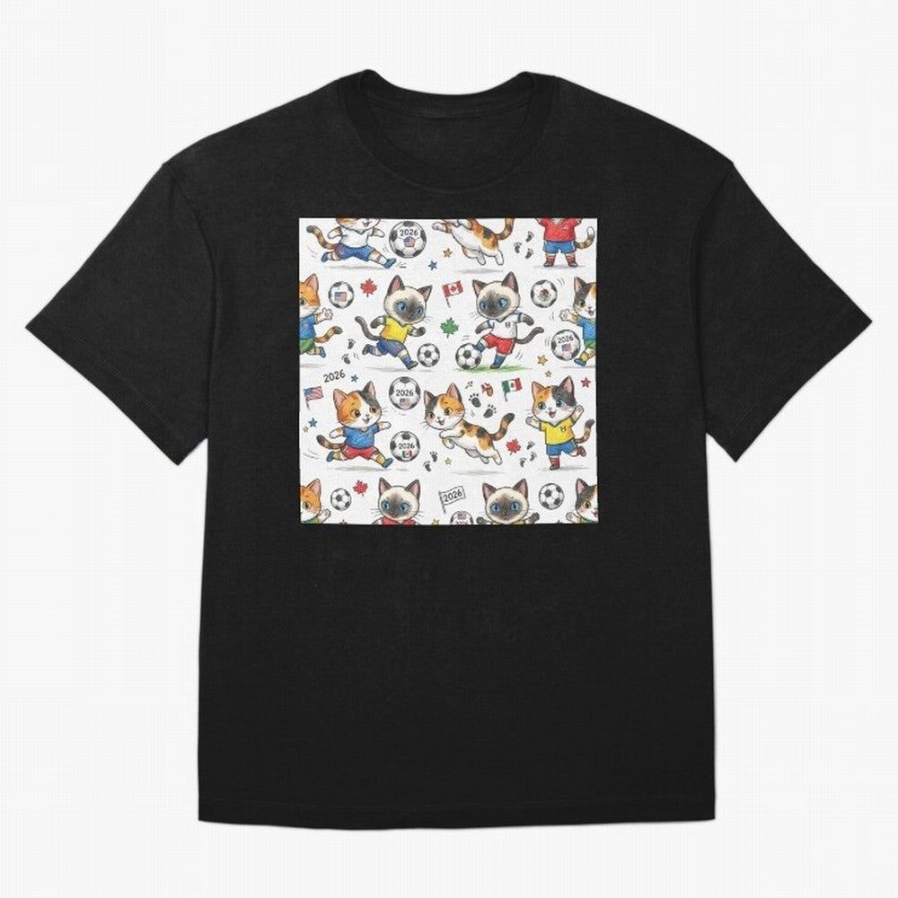Chibi Soccer Cats 2026 - Cute Football Kittens Pattern Oversized T-Shirt Fuel Your Fan Pride for FIFA World Cup 2026 USA Canada Mexico for Fans of Neymar, Haaland and Cristiano Ronaldo and France, Bringing Classic Soccer Heritage, Championship