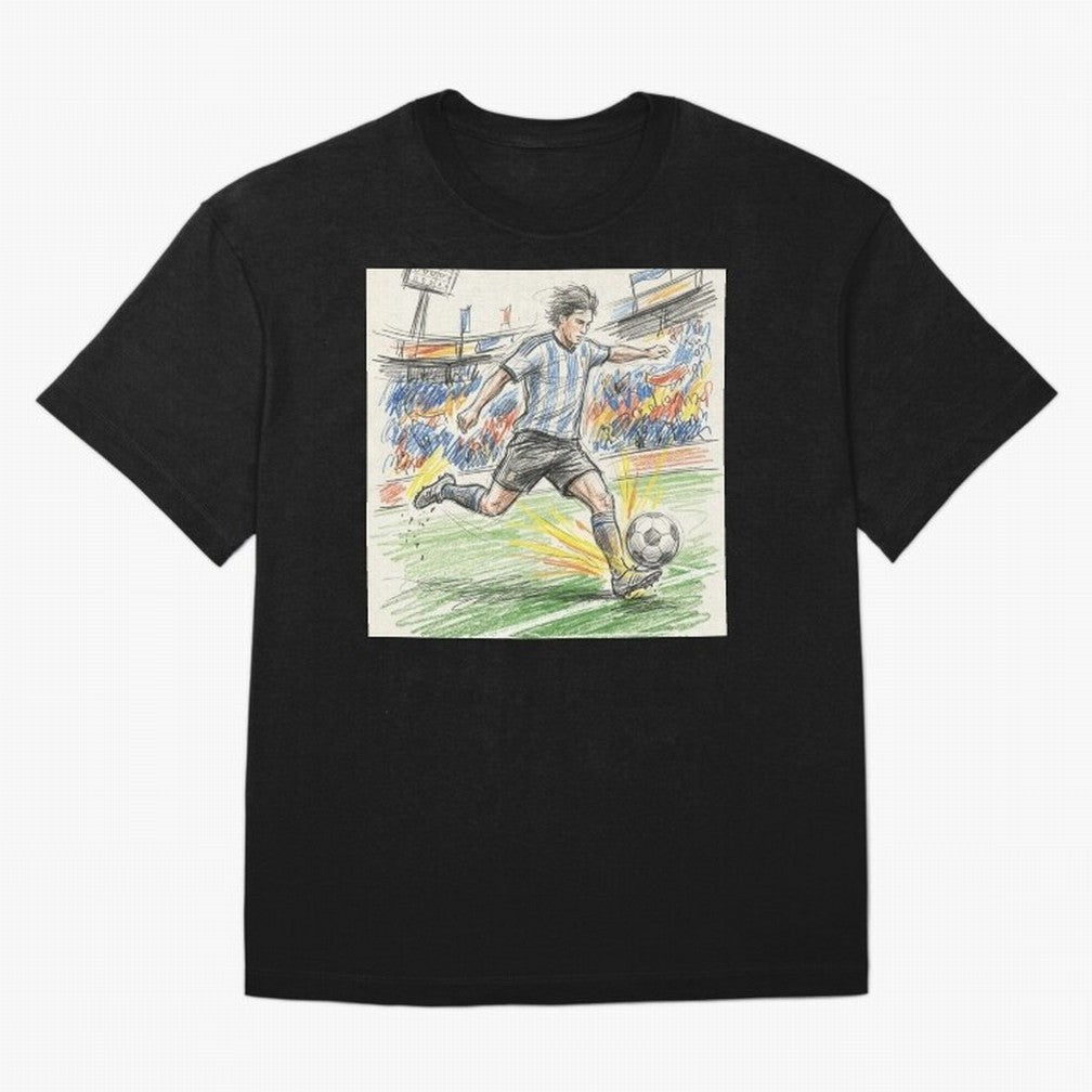 Dynamic Soccer Power Kick - Blue & White Jersey Style Oversized T-Shirt Celebrate Football Heritage in Global Football Passion for FIFA World Cup 2026 USA Canada Mexico, Made for Messi, CR7 and Mbappe, Spain and Netherlands, Match Day Excitement,