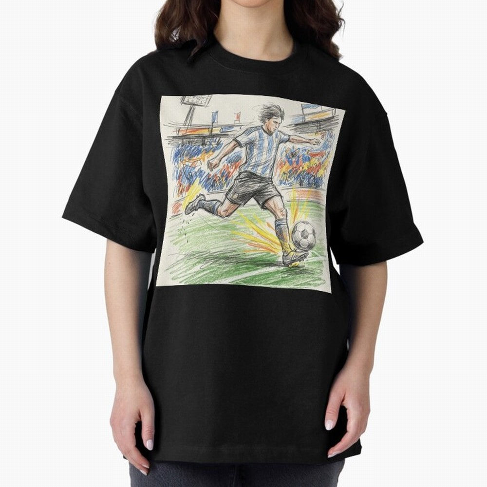 Dynamic Soccer Power Kick - Blue & White Jersey Style Oversized T-Shirt Celebrate Football Heritage in Global Football Passion for FIFA World Cup 2026 USA Canada Mexico, Made for Messi, CR7 and Mbappe, Spain and Netherlands, Match Day Excitement,