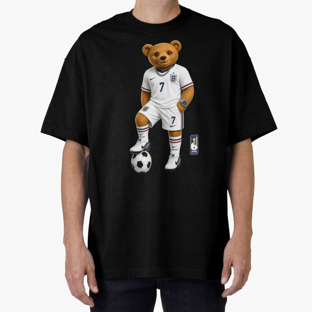 England Soccer Bear World Cup Teddy Bear Oversized T-Shirt Bring Stadium Energy to FIFA World Cup 2026 Spirit, Featuring Netherlands, Messi and Cristiano Ronaldo, Football Festival Excitement, Trophy Ambitions, Country Rivalries and Star Player