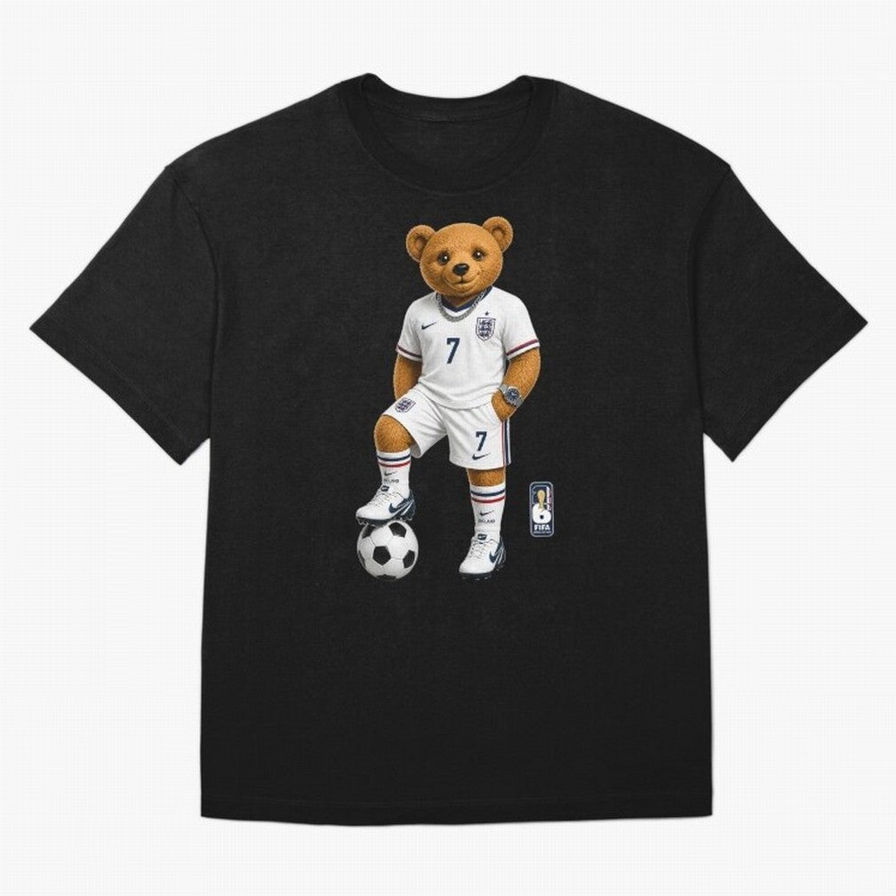 England Soccer Bear World Cup Teddy Bear Oversized T-Shirt Bring Stadium Energy to FIFA World Cup 2026 Spirit, Featuring Netherlands, Messi and Cristiano Ronaldo, Football Festival Excitement, Trophy Ambitions, Country Rivalries and Star Player