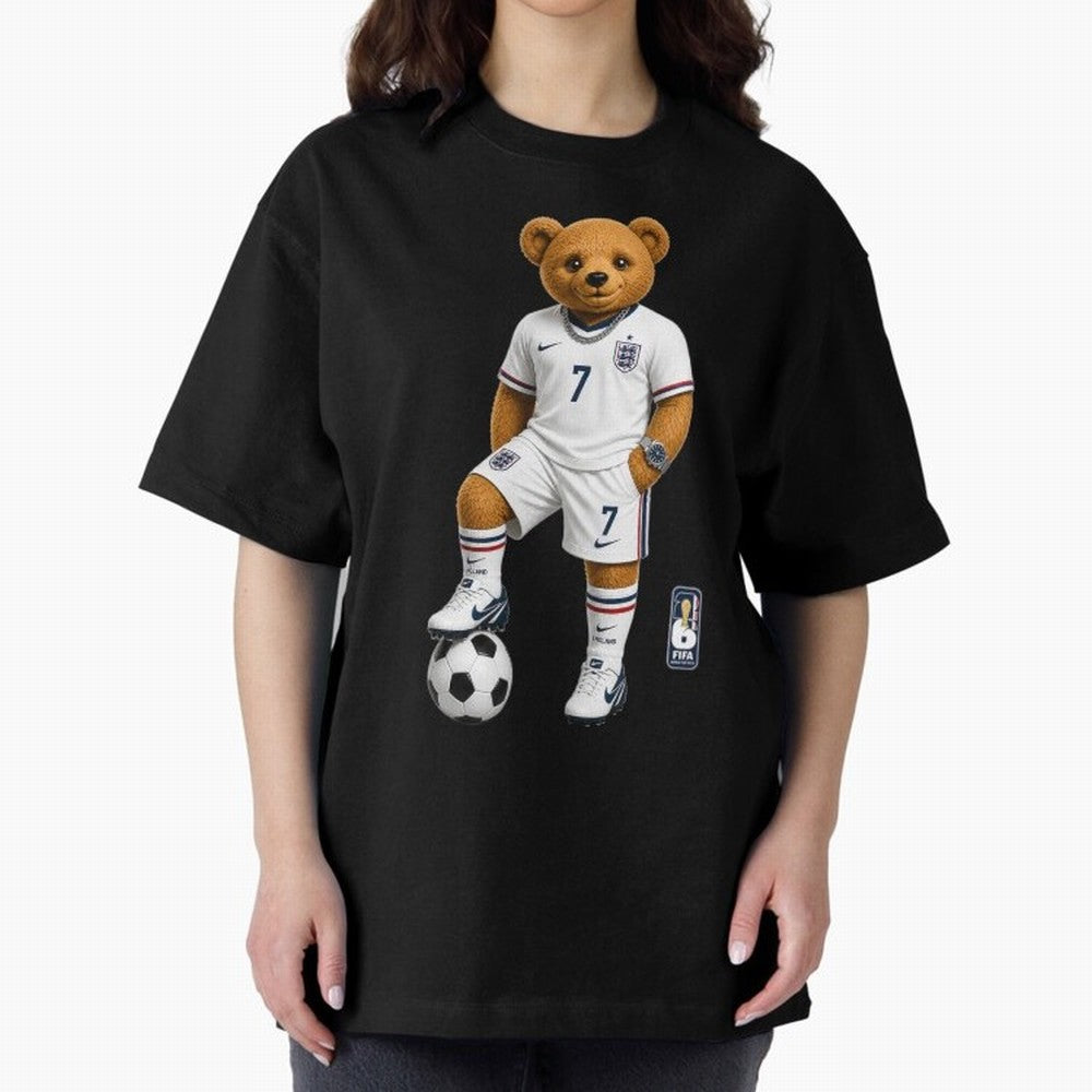 England Soccer Bear World Cup Teddy Bear Oversized T-Shirt Bring Stadium Energy to FIFA World Cup 2026 Spirit, Featuring Netherlands, Messi and Cristiano Ronaldo, Football Festival Excitement, Trophy Ambitions, Country Rivalries and Star Player