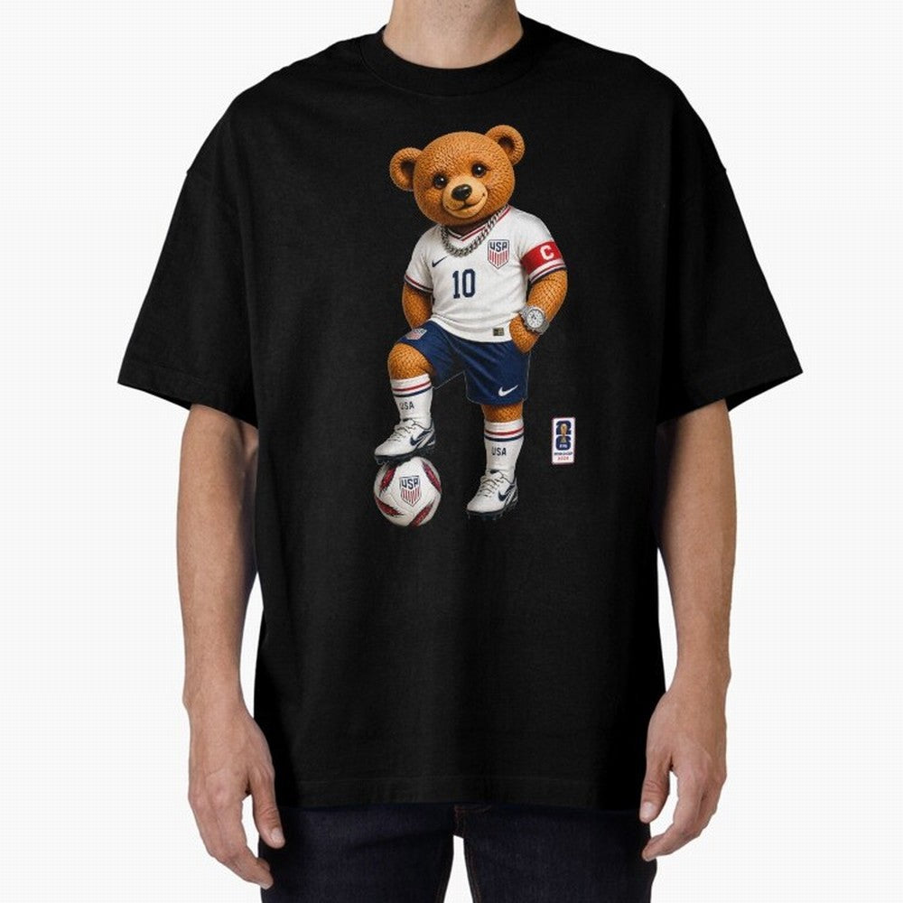 USA Soccer Bear World Cup 2026 Teddy Bear Oversized T-Shirt Step into Match Day Hype around FIFA World Cup 2026 USA Canada Mexico, Messi, Neymar and Mbappe, Argentina, Worldwide Fan Energy, Dramatic Goals, Stadium Lights and Championship