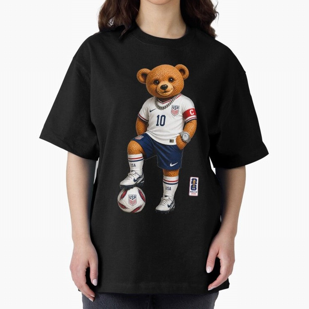 USA Soccer Bear World Cup 2026 Teddy Bear Oversized T-Shirt Step into Match Day Hype around FIFA World Cup 2026 USA Canada Mexico, Messi, Neymar and Mbappe, Argentina, Worldwide Fan Energy, Dramatic Goals, Stadium Lights and Championship