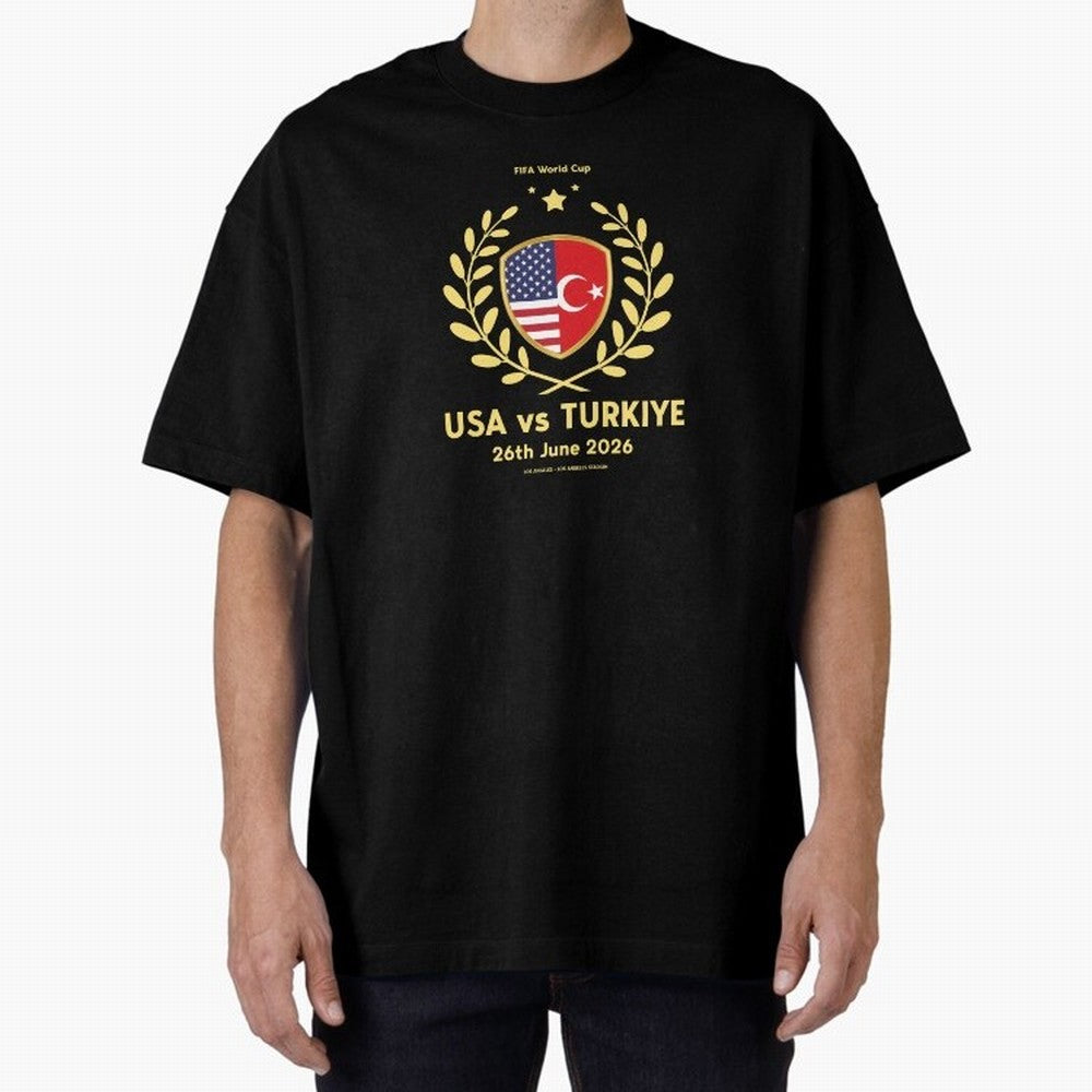 Copy of FIFA World Cup - USA v Turkiye Oversized T-Shirt Turn Football Passion into Global Football Passion for FIFA World Cup 2026, Capturing Messi, CR7 and Mbappe, France and Portugal, Retro Football Energy, Iconic Rivalries, Trophy Chase Drama