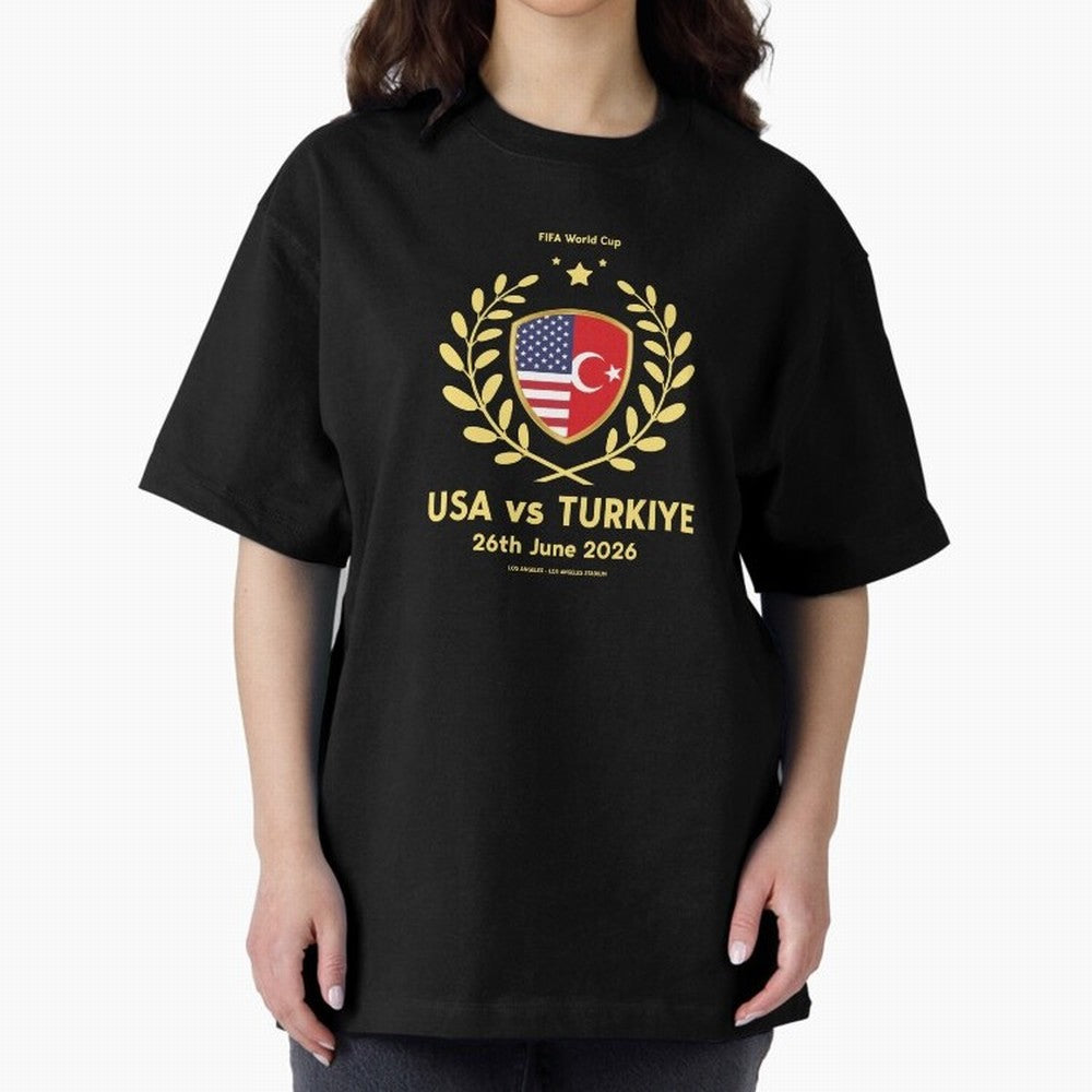 Copy of FIFA World Cup - USA v Turkiye Oversized T-Shirt Turn Football Passion into Global Football Passion for FIFA World Cup 2026, Capturing Messi, CR7 and Mbappe, France and Portugal, Retro Football Energy, Iconic Rivalries, Trophy Chase Drama