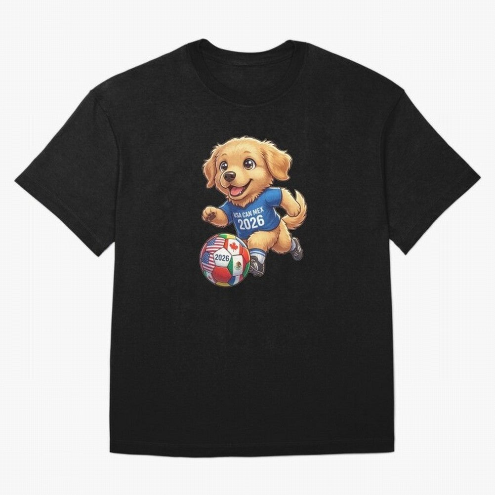 Golden Retriever Soccer Champ - World Cup 2026 Spirit Oversized T-Shirt Share the Excitement of Match Day Hype around FIFA World Cup 2026 Group Stage, Cristiano Ronaldo, Argentina and Brazil, Retro Football Energy, Iconic Rivalries, Trophy Chase