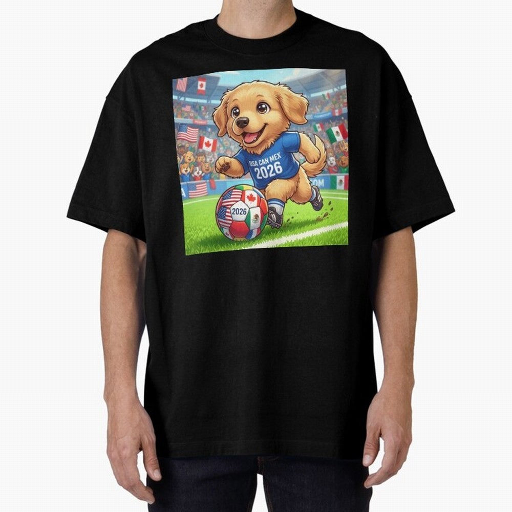 Golden Retriever Soccer Champ - World Cup 2026 Spirit Oversized T-Shirt Treasure Match Day Hype around FIFA World Cup 2026 Group Stage, Messi, Brazil, Tournament Hype, Historic Matchups, Family Viewing Parties and Global Sports Pride; Made for Die