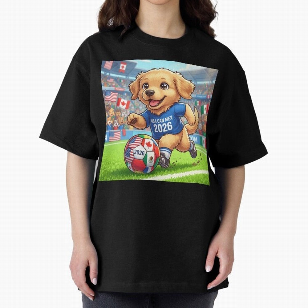 Golden Retriever Soccer Champ - World Cup 2026 Spirit Oversized T-Shirt Treasure Match Day Hype around FIFA World Cup 2026 Group Stage, Messi, Brazil, Tournament Hype, Historic Matchups, Family Viewing Parties and Global Sports Pride; Made for Die