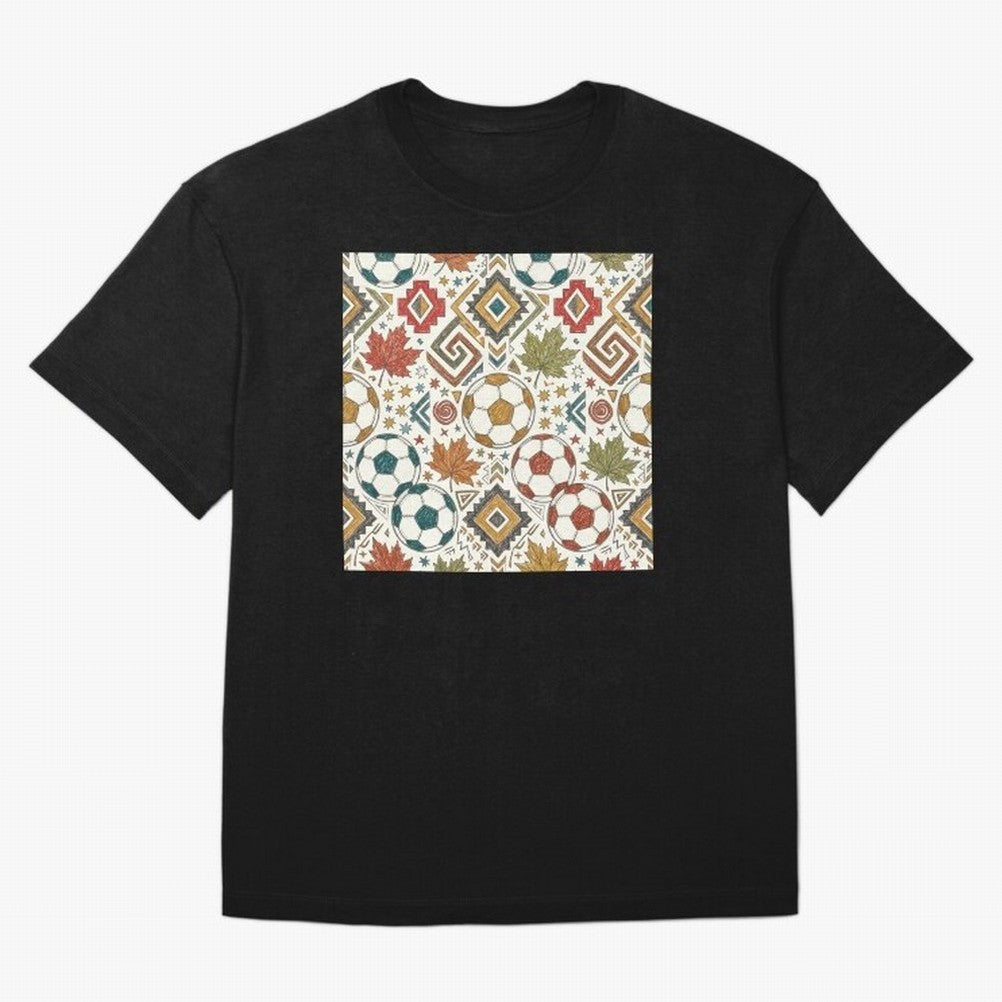 2026 World Cup Unity: Aztec & Maple Soccer Pattern Oversized T-Shirt Celebrate Rivalries and Pride in Global Football Passion for FIFA World Cup 2026 USA Canada Mexico, Connected to Haaland, Germany, Football Festival Excitement, Trophy Ambitions,