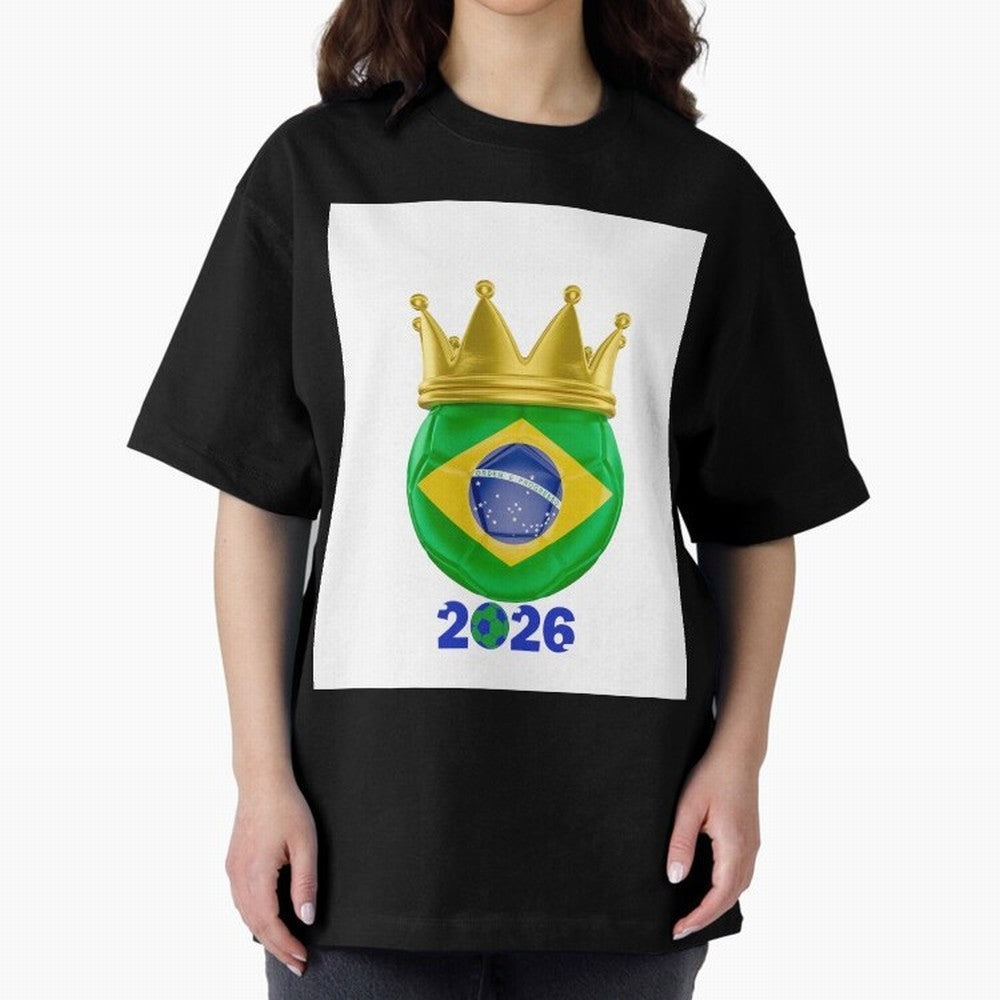 Brazil Football Champion Crown 2026 Oversized T-Shirt Show Your Tournament Heart for Match Day Hype around FIFA World Cup 2026, Messi, Germany, Fan Favorite Moments, National Team Passion, Big Match Drama and Soccer History; Ideal for Passionate
