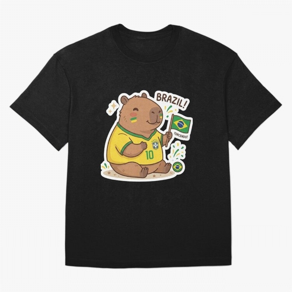 Capivara Torcedora Oversized T-Shirt Feel International Energy from FIFA World Cup 2026 USA Canada Mexico Spirit, Centered on Netherlands, Haaland and Mbappe, Championship Spirit, Famous Goals, Roaring Crowds and International Football Unity;