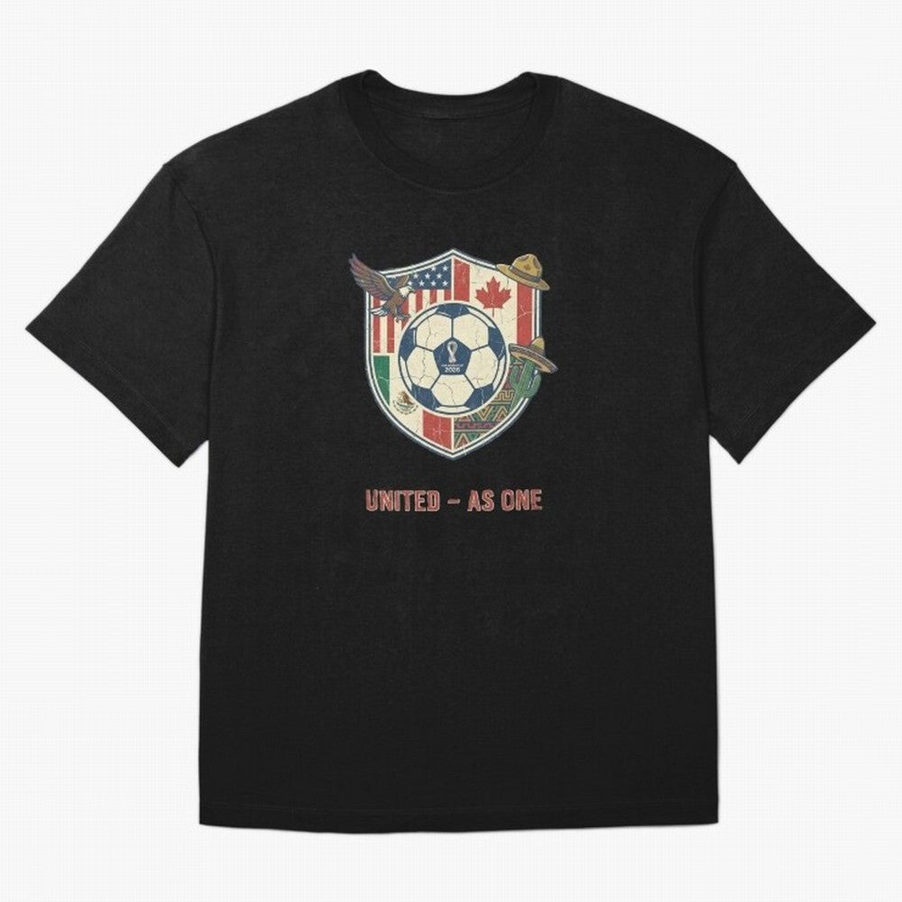 North America United Soccer 2026 Vintage Crest Oversized T-Shirt Celebrate Global Passion for FIFA World Cup 2026 USA Canada Mexico Highlighting Haaland, England and Germany Energy, Soccer Culture, Superstar Moments, National Team Dreams and