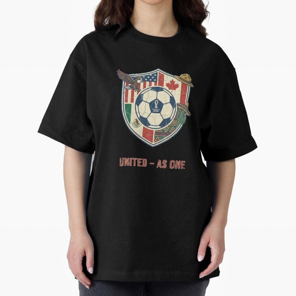 North America United Soccer 2026 Vintage Crest Oversized T-Shirt Celebrate Global Passion for FIFA World Cup 2026 USA Canada Mexico Highlighting Haaland, England and Germany Energy, Soccer Culture, Superstar Moments, National Team Dreams and