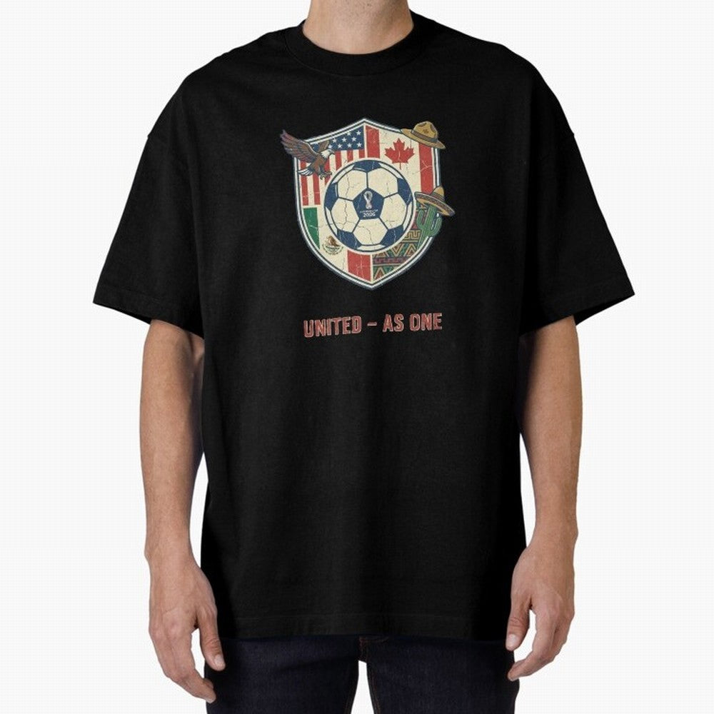 North America United Soccer 2026 Vintage Crest Oversized T-Shirt Celebrate Global Passion for FIFA World Cup 2026 USA Canada Mexico Highlighting Haaland, England and Germany Energy, Soccer Culture, Superstar Moments, National Team Dreams and
