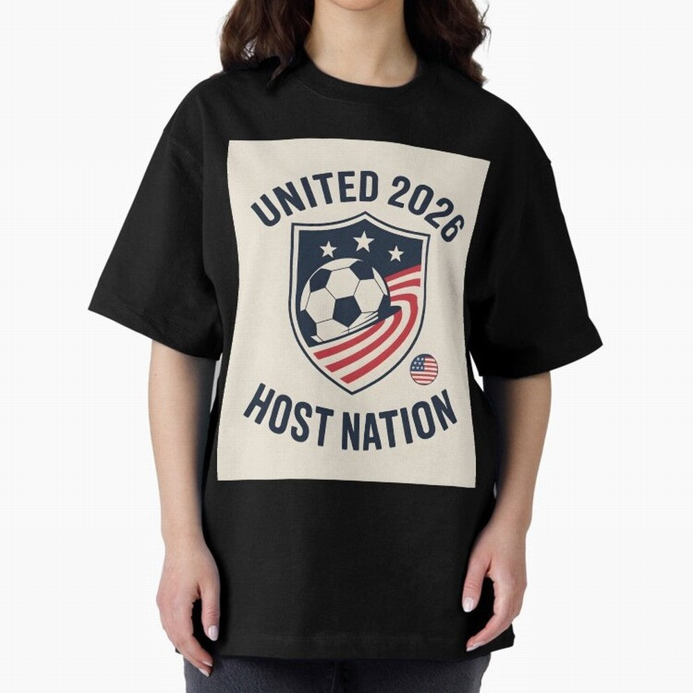 United 2026 USA World Cup Host Nation Soccer Crest T-Shirt Oversized T-Shirt Experience the Global Stage of Match Day Hype around FIFA World Cup 2026 Group Stage, Messi, CR7 and Mbappe, Portugal, Spain and Germany, Retro Football Energy, Iconic