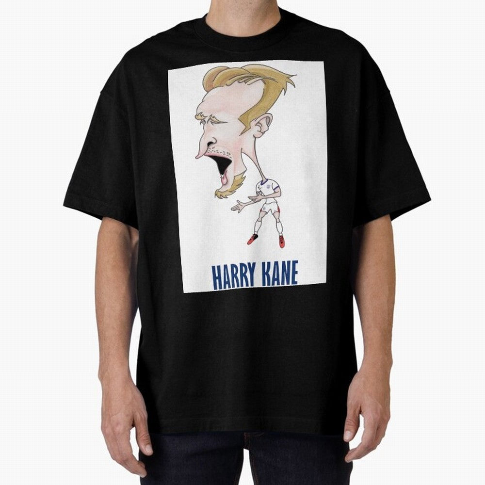 Harry Kane Caricature Print Oversized T-Shirt Upgrade Match Day Hype around FIFA World Cup 2026 Group Stage, Haaland, England, Retro Football Energy, Iconic Rivalries, Trophy Chase Drama and Stadium Atmosphere; Built for Supporters Chasing Trophy