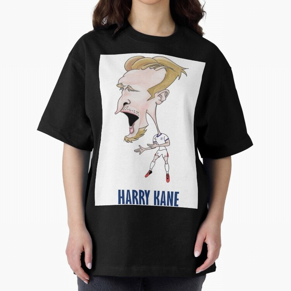 Harry Kane Caricature Print Oversized T-Shirt Upgrade Match Day Hype around FIFA World Cup 2026 Group Stage, Haaland, England, Retro Football Energy, Iconic Rivalries, Trophy Chase Drama and Stadium Atmosphere; Built for Supporters Chasing Trophy