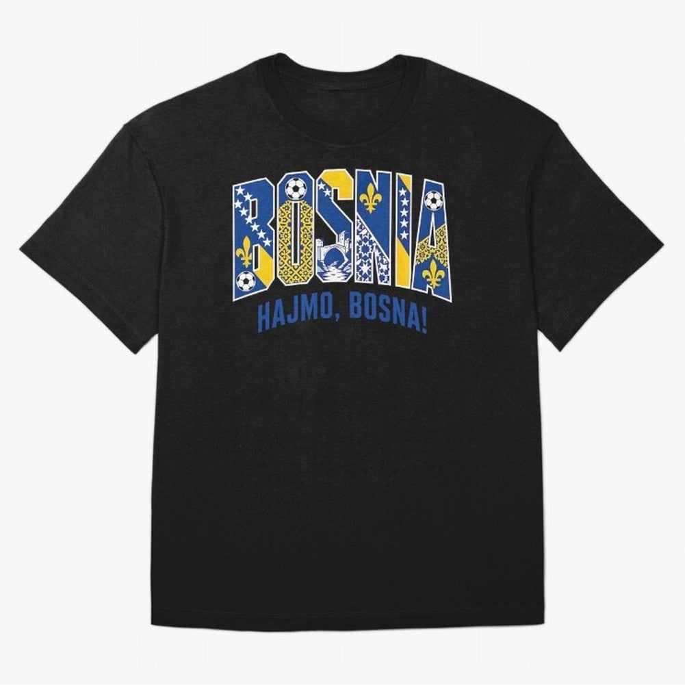 Bosnia Hajmo Bosna Football Soccer Fan Bosnian Supporter Flag Oversized T-Shirt Keep Football History Alive during Match Day Hype around FIFA World Cup 2026, Messi, CR7 and Mbappe, France and Portugal, Match Day Excitement, Supporter Culture,
