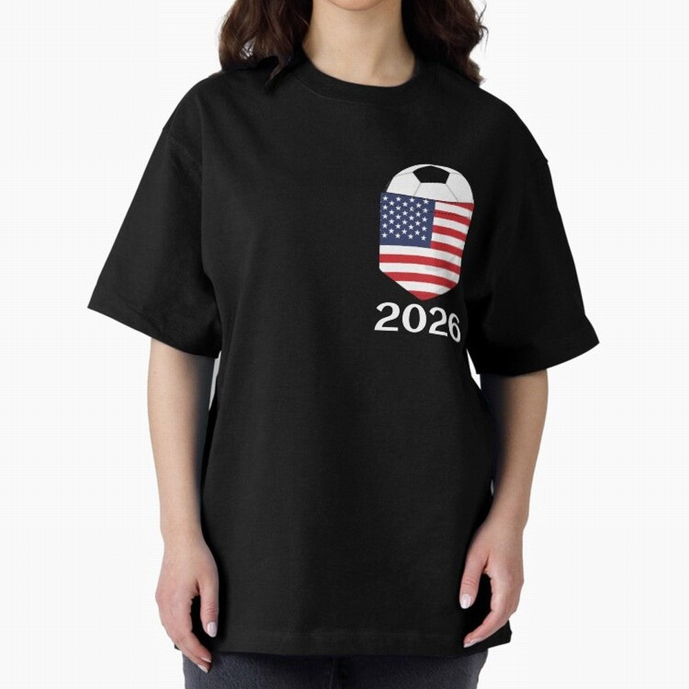 Soccer 2026 USA in the breast pocket Oversized T-Shirt Capture Global Football Passion for FIFA World Cup 2026 USA Canada Mexico, Capturing Neymar, Netherlands, Football Festival Excitement, Trophy Ambitions, Country Rivalries and Star Player Buzz;