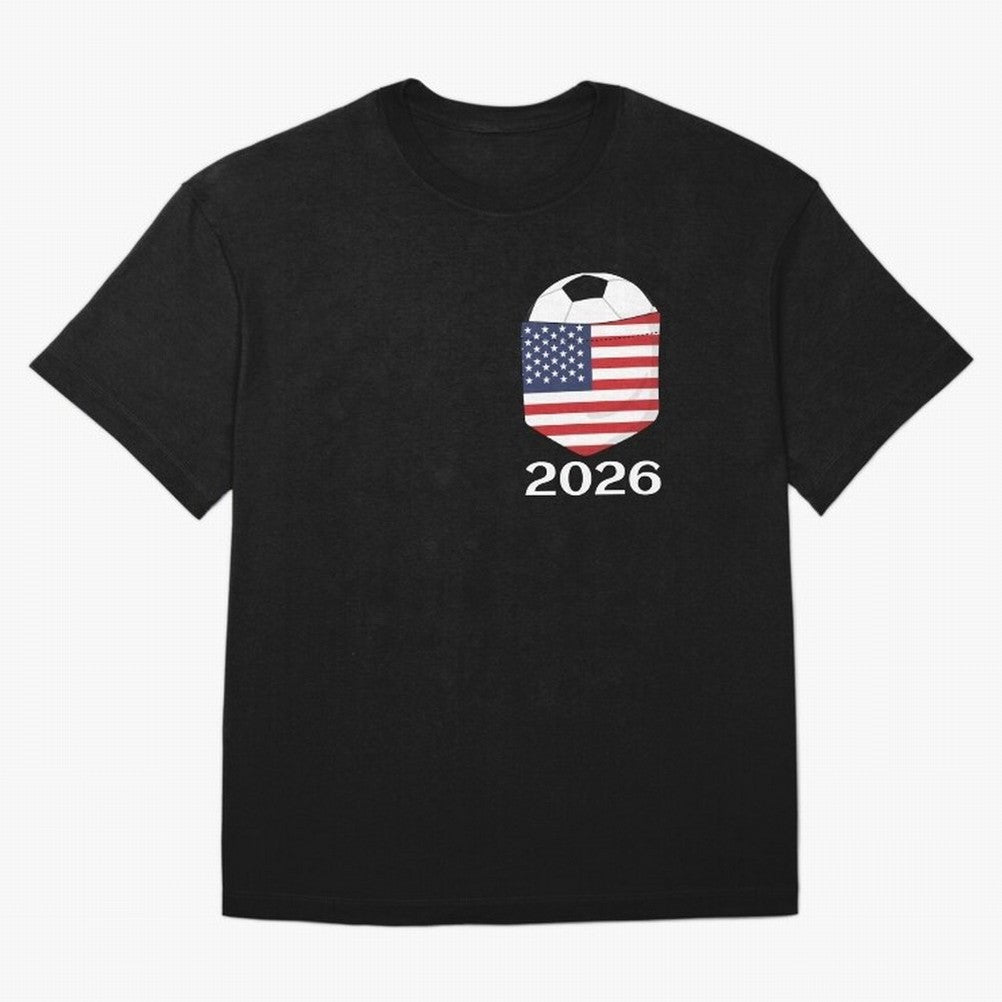 Soccer 2026 USA in the breast pocket Oversized T-Shirt Capture Global Football Passion for FIFA World Cup 2026 USA Canada Mexico, Capturing Neymar, Netherlands, Football Festival Excitement, Trophy Ambitions, Country Rivalries and Star Player Buzz;
