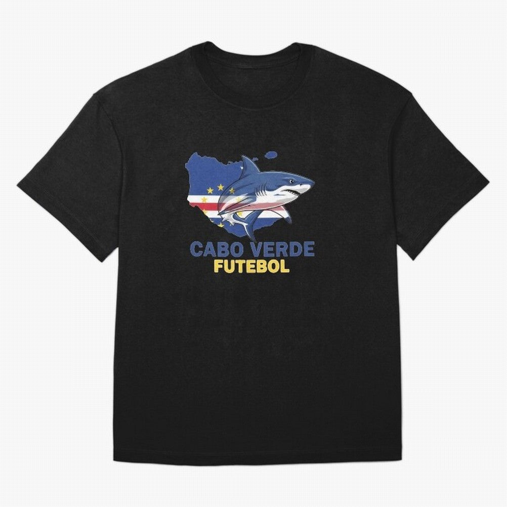 Cabo Verde Soccer Blue Shark Design Oversized T-Shirt Celebrate Fan Favorites in FIFA World Cup 2026 USA Canada Mexico Driven by Messi, Neymar and Mbappe, England, France and Netherlands Energy, Championship Spirit, Famous Goals, Roaring Crowds and