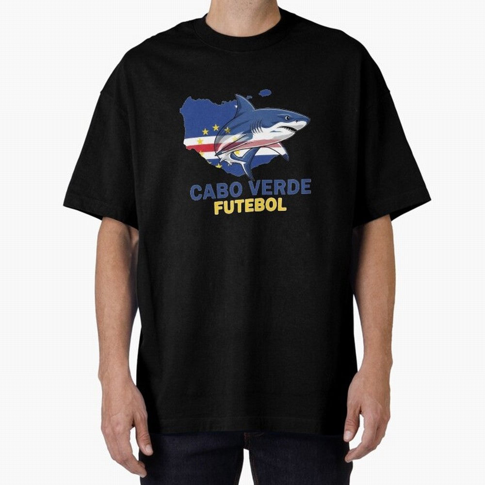 Cabo Verde Soccer Blue Shark Design Oversized T-Shirt Celebrate Fan Favorites in FIFA World Cup 2026 USA Canada Mexico Driven by Messi, Neymar and Mbappe, England, France and Netherlands Energy, Championship Spirit, Famous Goals, Roaring Crowds and