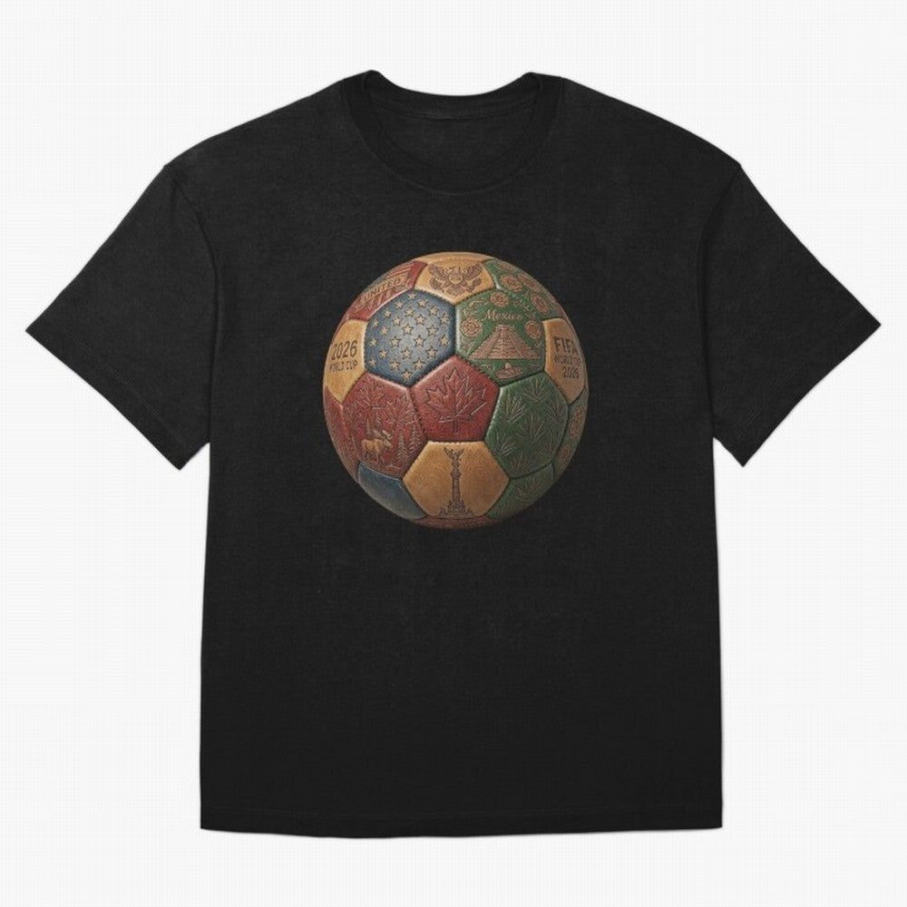 Artistic Ball for the 2026 World Cup ¨C USA, Mexico & Canada Football Design Oversized T-Shirt Celebrate the Stars of the FIFA World Cup 2026 Group Stage Journey through Neymar, Haaland and Cristiano Ronaldo Highlights, Spain and Netherlands Pride,
