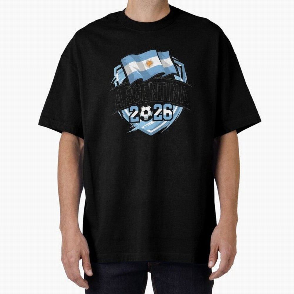 ARGENTINA World Cup 2026 Poster ¨C ARGENTINA Football Oversized T-Shirt Represent Football Lovers during FIFA World Cup 2026 for Fans of Mbappe and Neymar and France and Portugal, Bringing Soccer Culture, Superstar Moments, National Team Dreams and