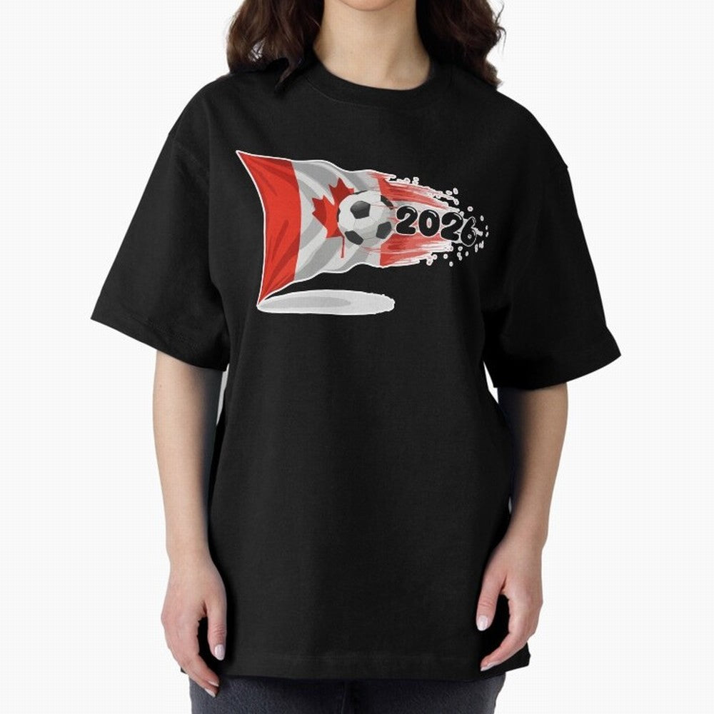 2026 Soccer World Cup Canada Flag T-Shirt | Dynamic Football Fan Tee Oversized T-Shirt Celebrate National Team Dreams in Match Day Hype around FIFA World Cup 2026 USA Canada Mexico, Haaland, Argentina and Brazil, Stadium Memories, Football Loyalty,